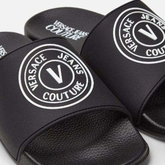 VERSACE Black V-Emblem Sandals Size 36 - Picture 3 of 5